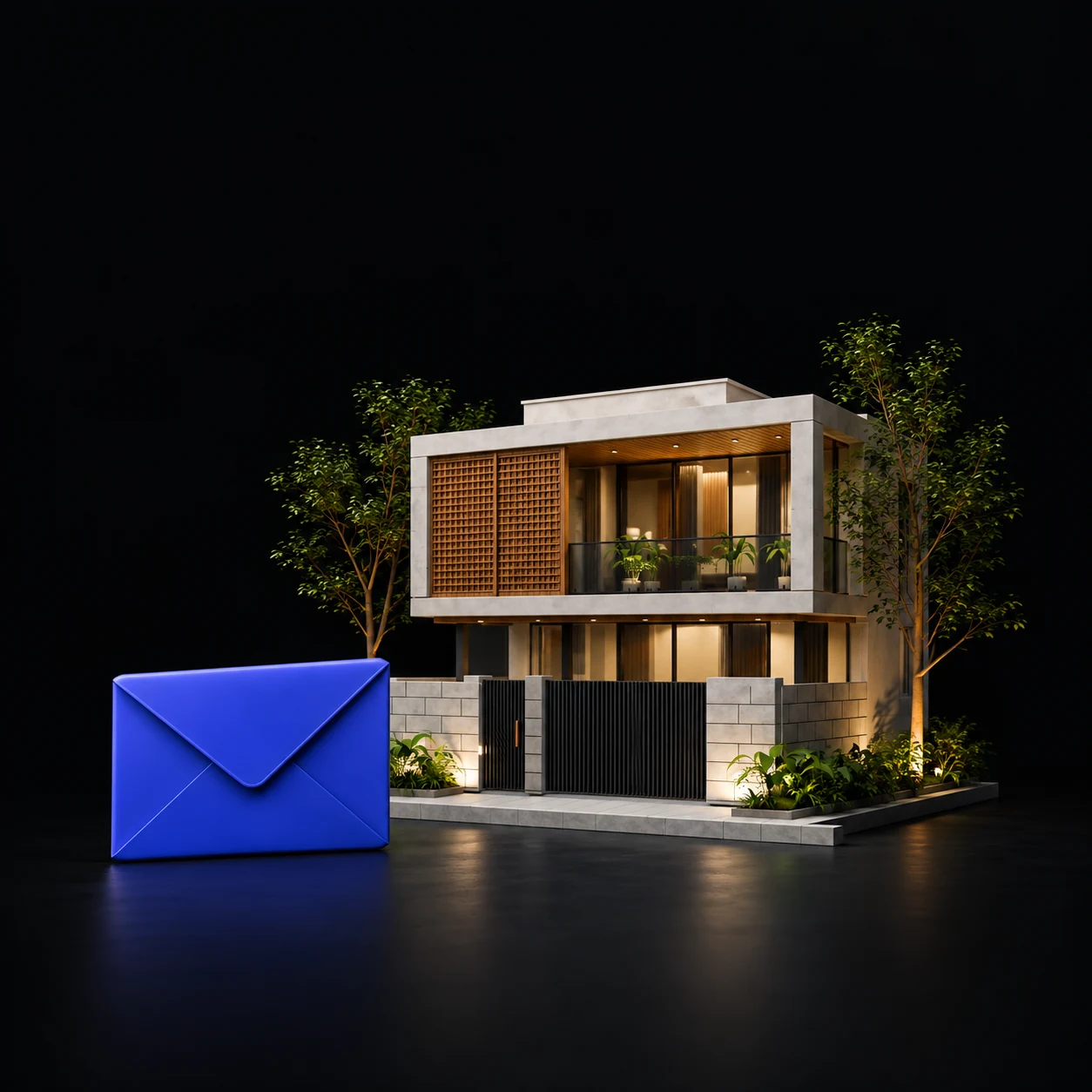 A house model and blue envelope